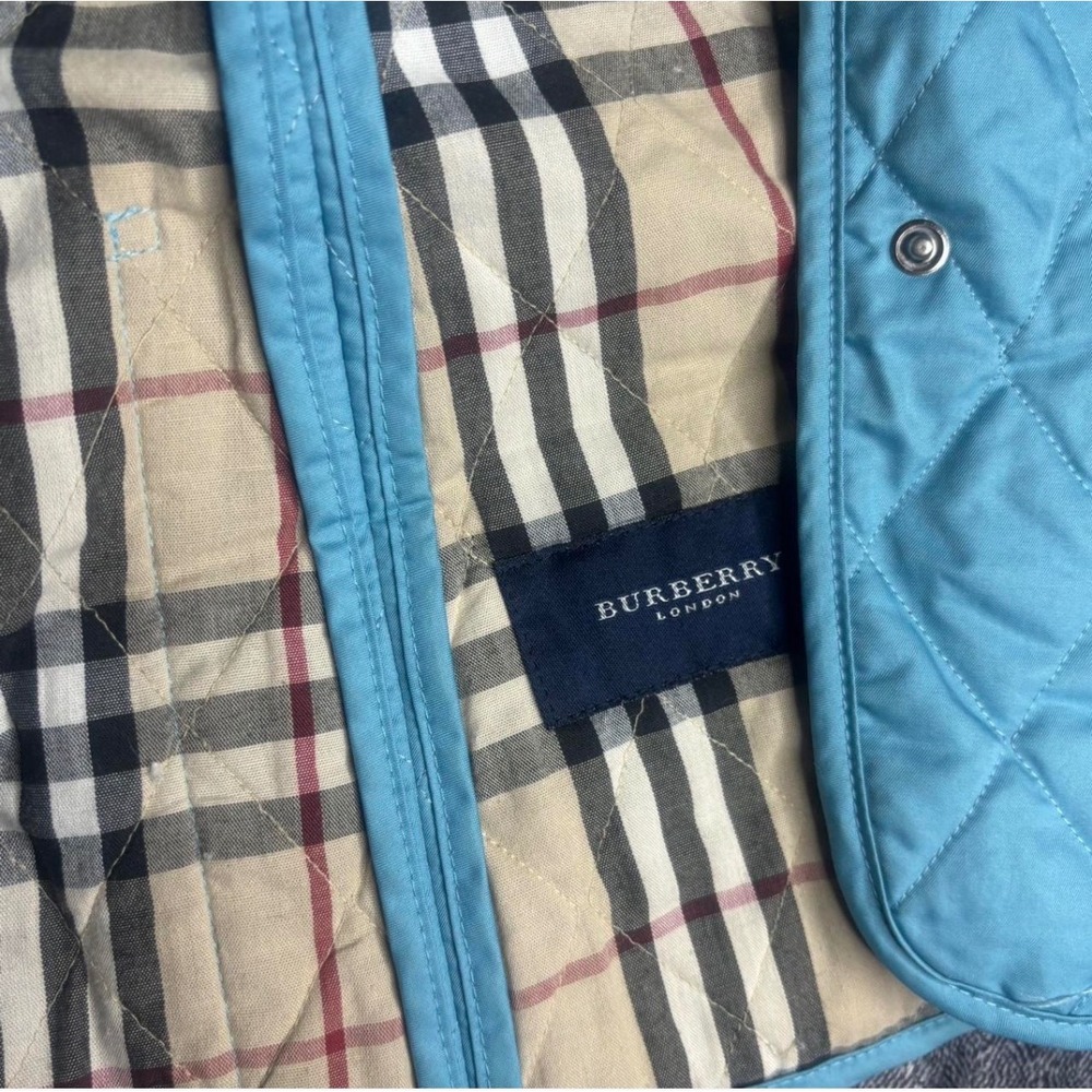 Burberry London Turquoise Blue Quilted Jacket Nova Check Lining Made in England - Picture 3 of 6